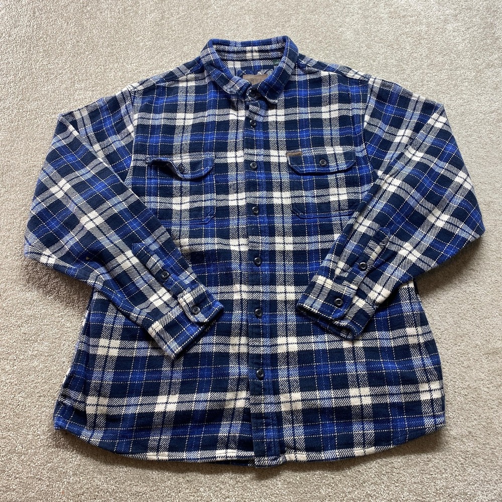 Orvis Flannel Shirt Mens Large Blue Plaid Long Sleeve Button Down Cotton